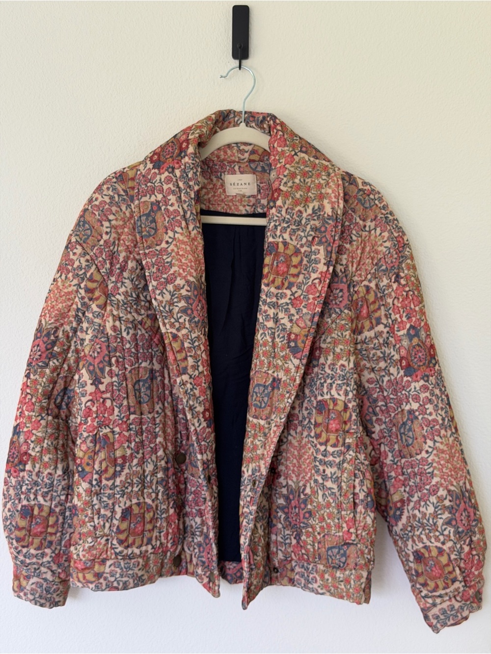 Sézane Adixia Jacket Quilted Cotton Floral Tapestry Chore Coat Size 40/US 8